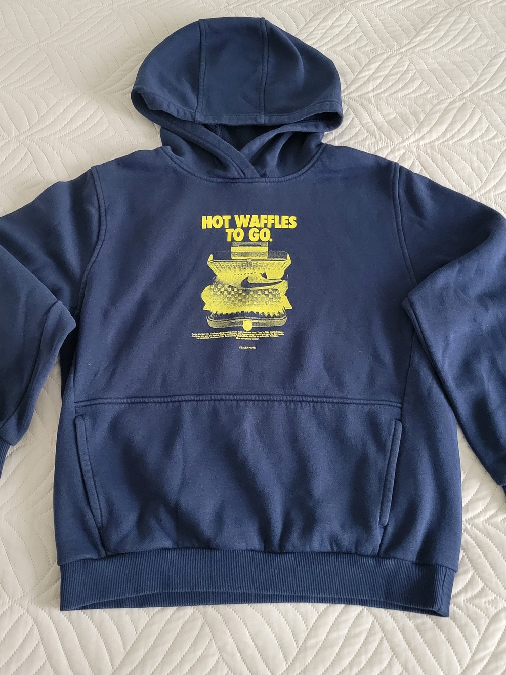 NIKE Navy Hoodie with Yellow "Hot Waffles To Go" Graphic